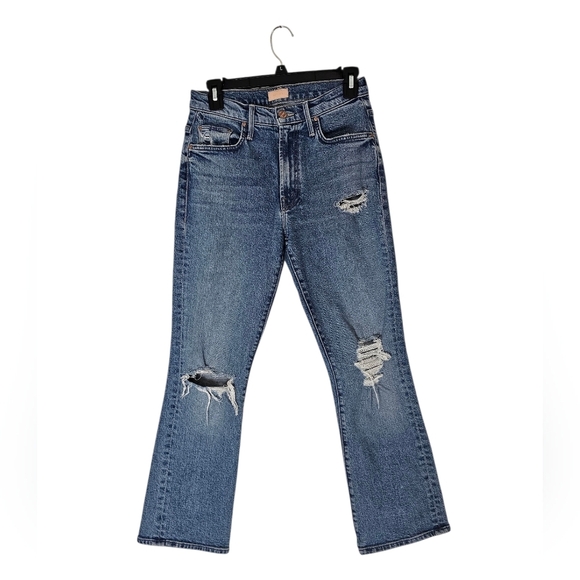 MOTHER Denim - MOTHER The Insider Ankle Bloom And Doom Distressed Flare Blue Jeans 26 Preowned